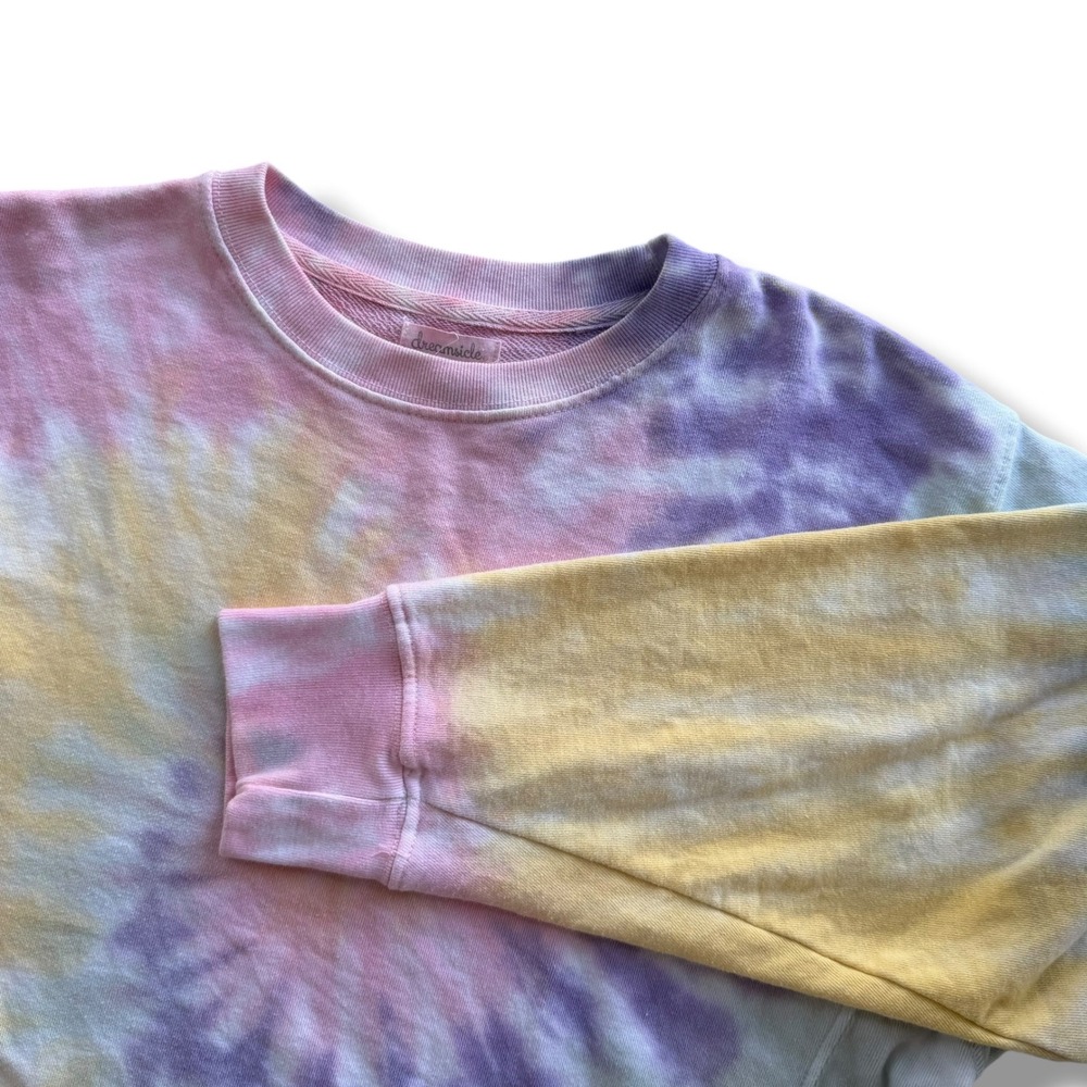 Dreamsicle Womens S Rainbow Pastel Tie Dye Raw Hem Cropped Sweatshirt Loungewear
